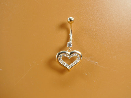 14k real solid yellow gold heart dangling belly ring