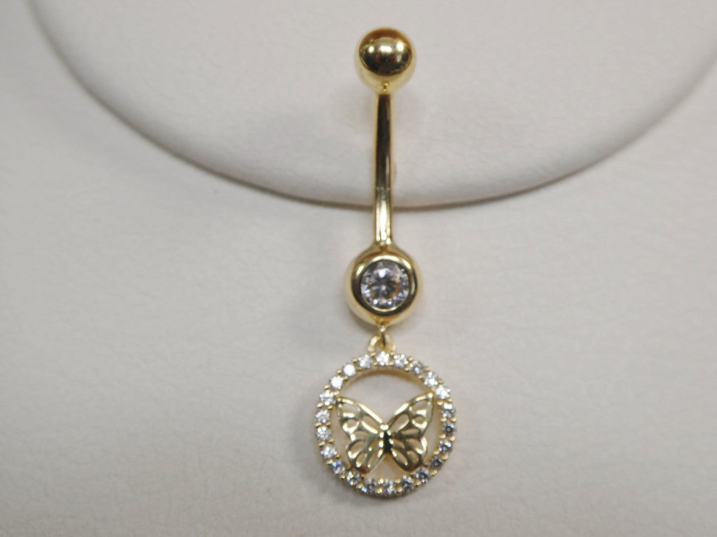 14k real solid yellow gold dangling circle butterfly belly button ring piercing