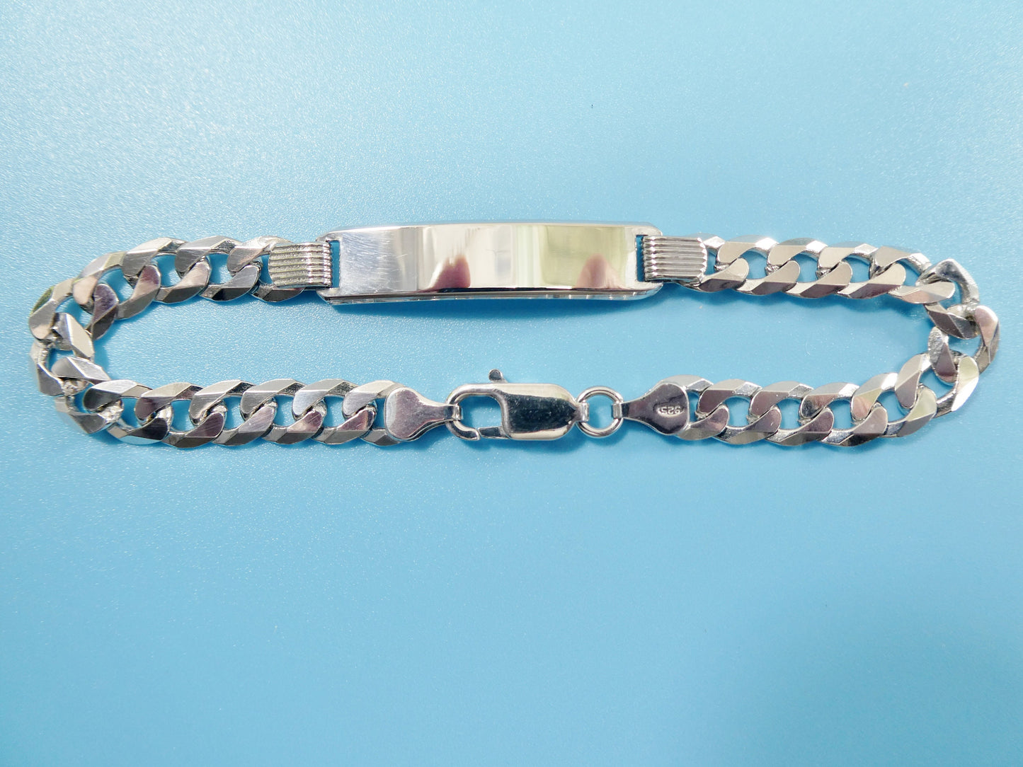 8.5 inch real 925 sterling silver solid curb men ID bracelet