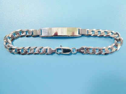 8.5 Inch Real 925 Sterling Silver Solid Curb Men ID Bracelet