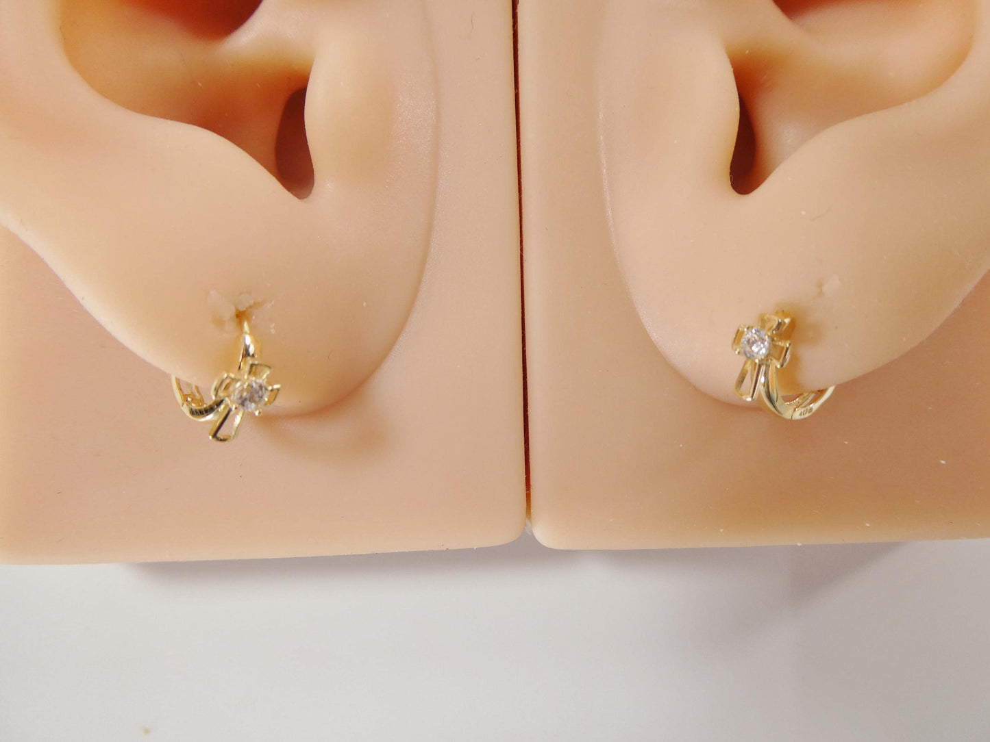 10k real solid yellow gold small huggie cross hoop fancy earrings