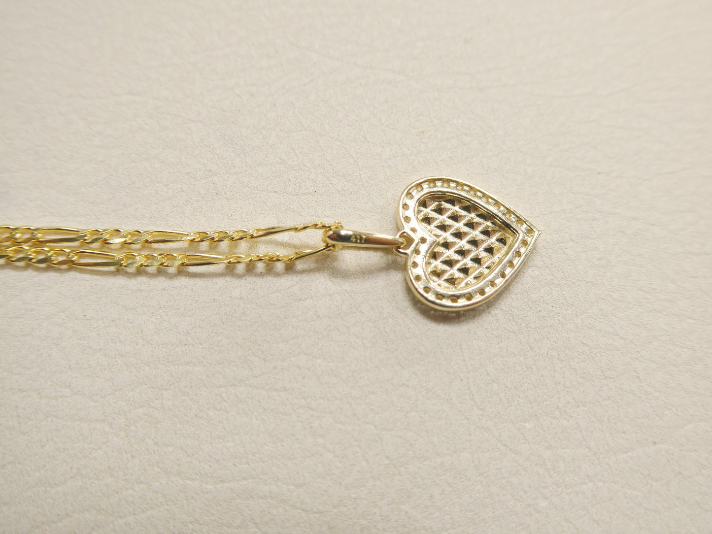 10k real solid yellow gold 18 inch solid figaro chain and heart pendent set