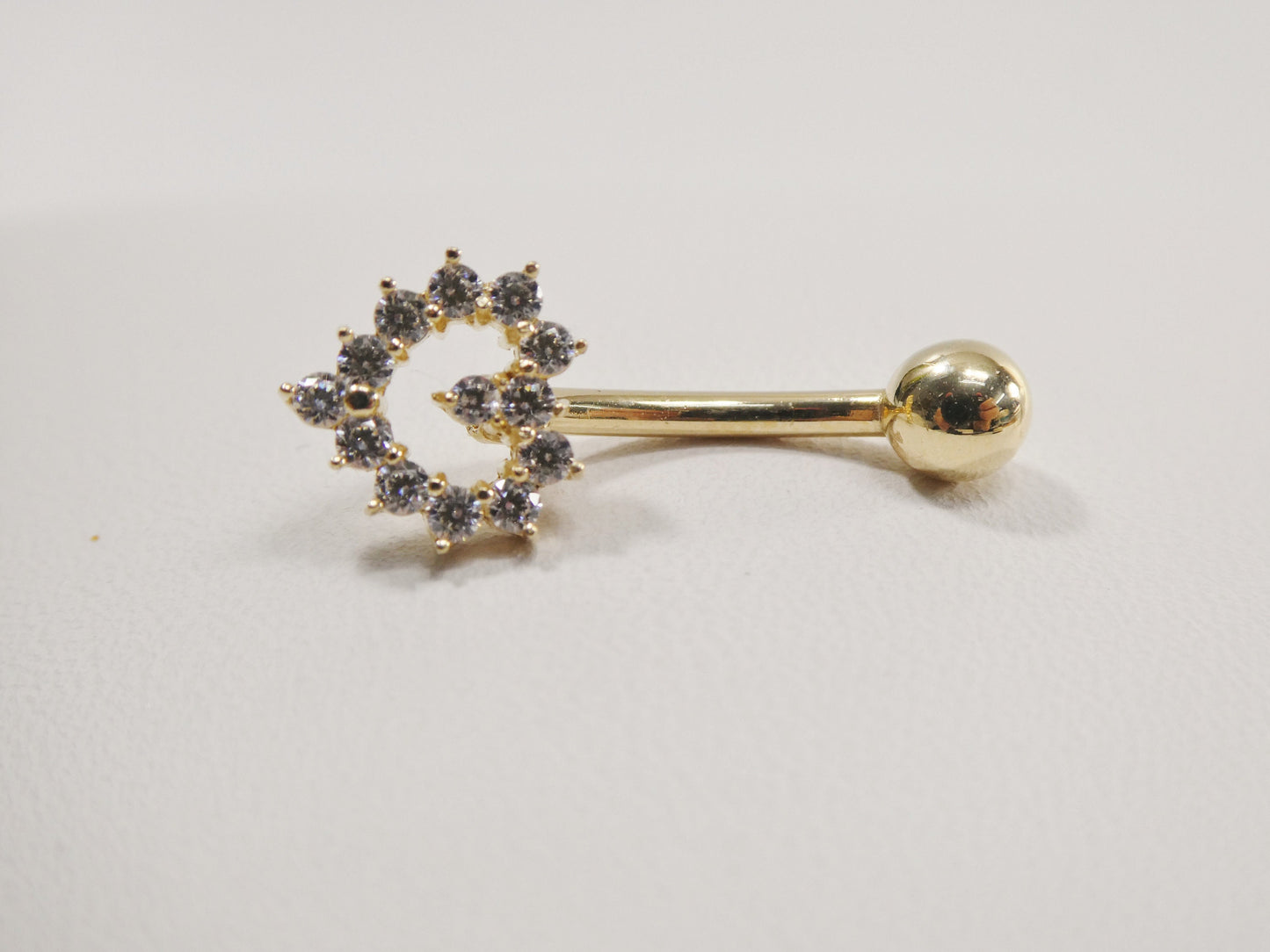 14k real solid yellow gold heart shape belly button ring piercing
