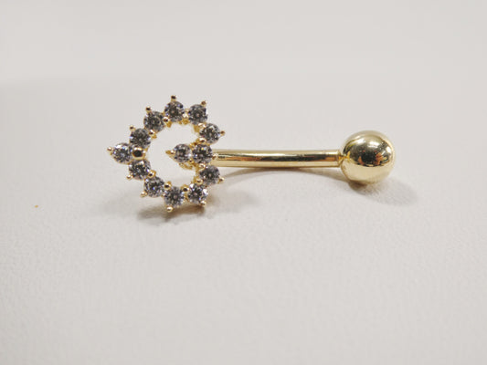 14k real solid yellow gold heart shape belly button ring piercing