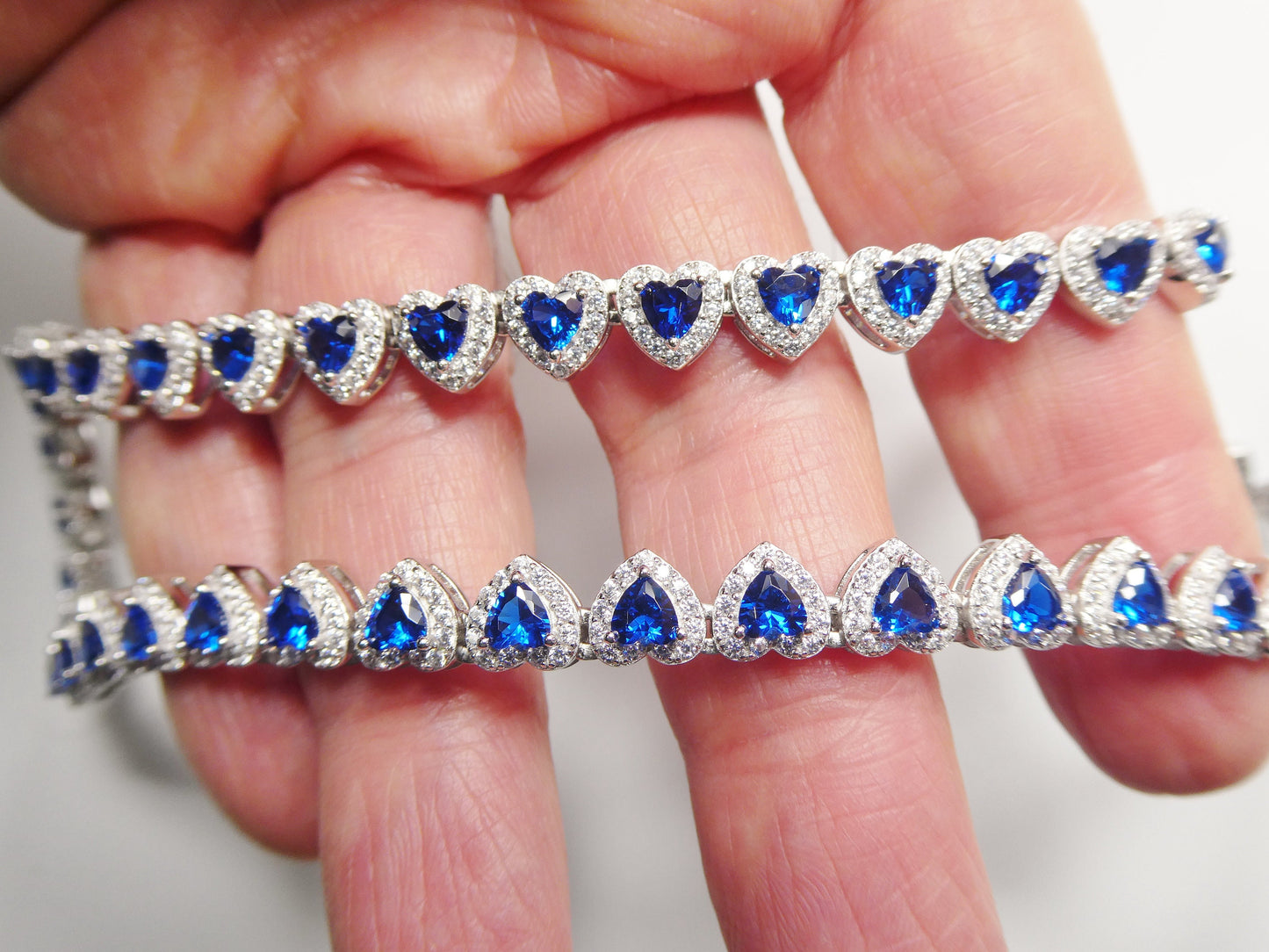real  925 sterling silver heart sapphire stone color necklace