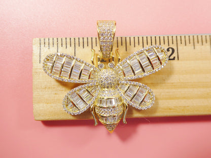 Real 925 Sterling Silver Honey Bee Chain and Pendant 14k Yellow Gold Finish