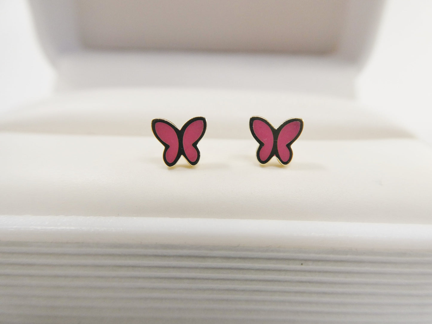 10k real solid gold kids enamel butterfly screw post earrings