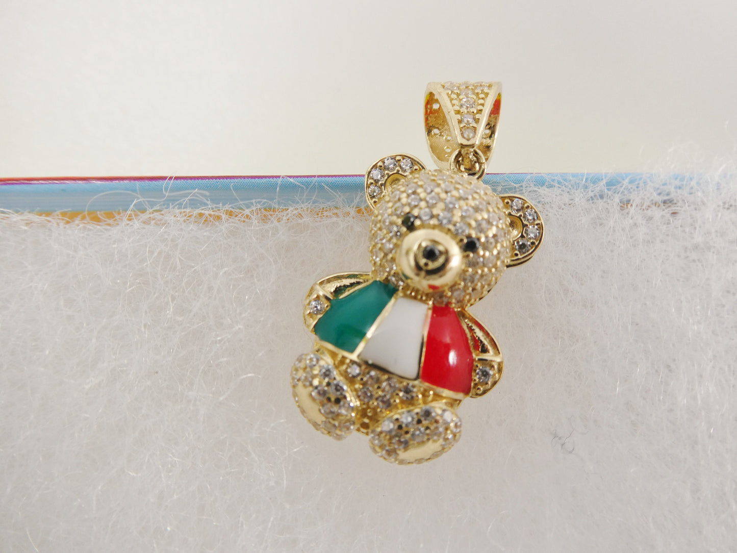 14k real solid yellow gold mexcio flag teddy bear charm pendent