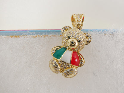 14k Real Solid Yellow Gold Mexcio Flag Teddy Bear Charm Pendent