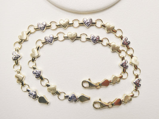 real 10k solid yellow gold 5.5/ 6.5 inch children/women xo heart two tone bracelet