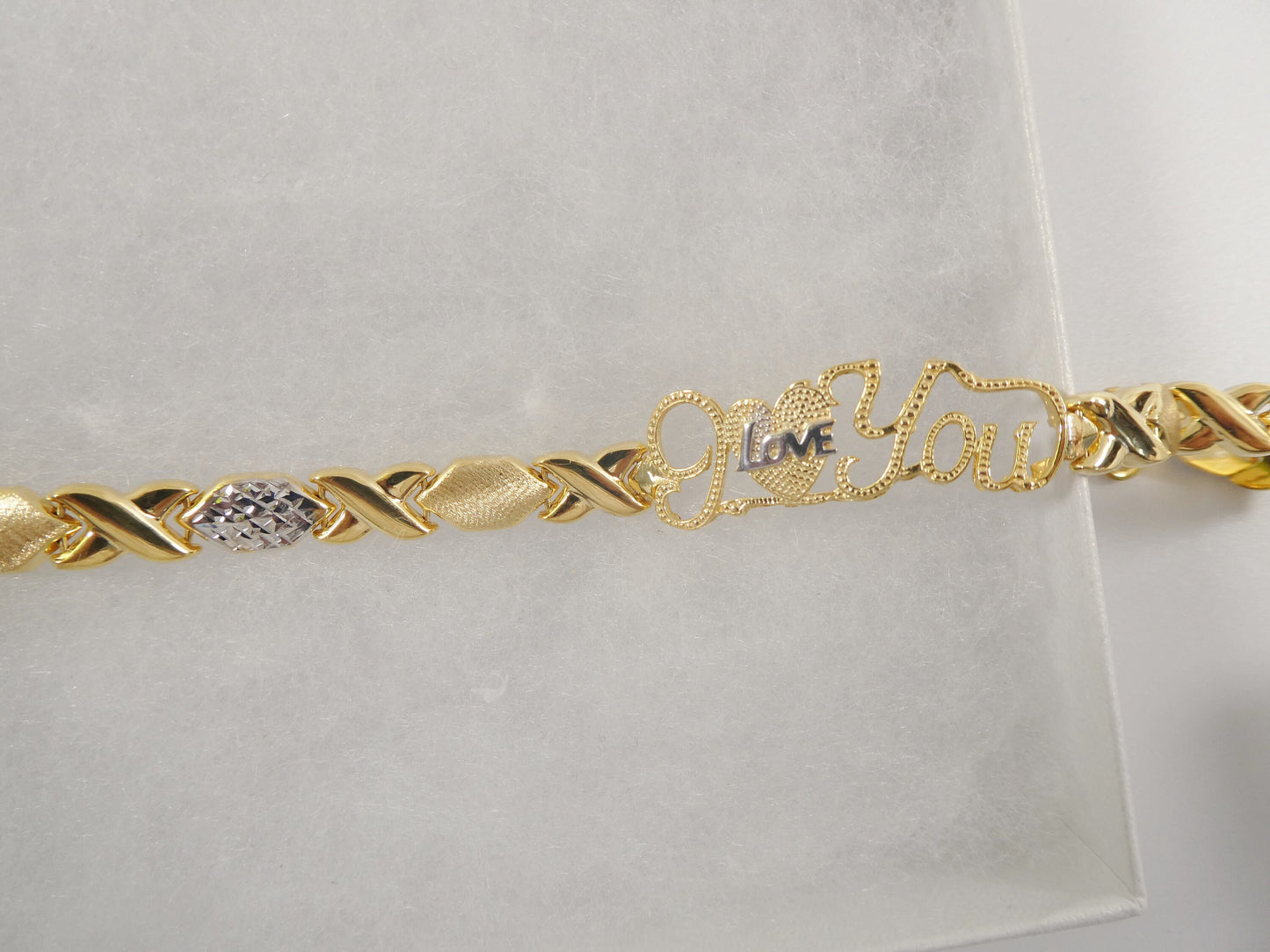 Sterling Silver I Love You XO Bracelet - 14k Gold Two Tone Finish