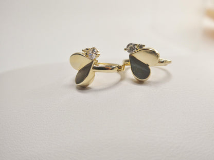Real 10k Solid Yellow Gold Designer Heart Hoop Huggie Earrings