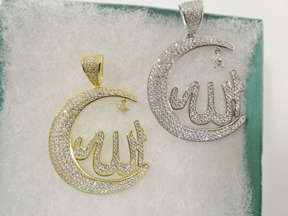 Real 925 Sterling Silver Large Muslim Allah Pendent Charm