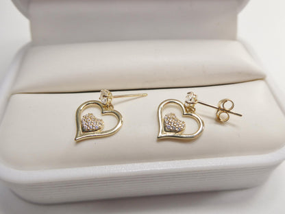 Real 10k Solid Yellow Gold Double Heart Push Post Earrings