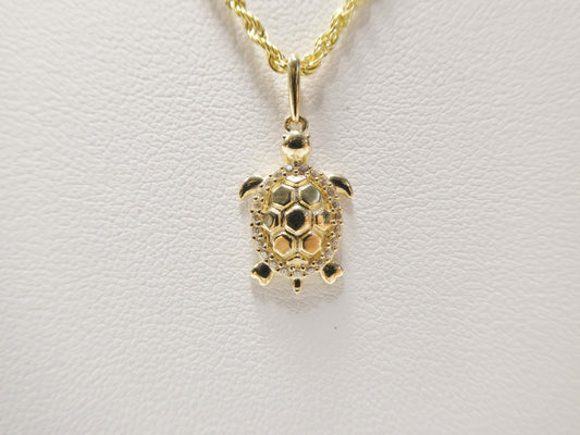 14k real solid yellow gold turtle pendent and rope necklace