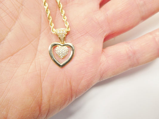 10k real solid yellow gold 16 inch chain and heart pendent set