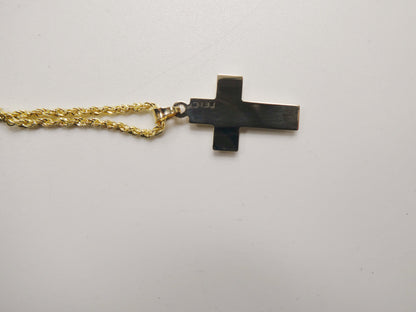 14k Real Solid Yellow Gold Two Tone Cross Pendent and Robe Necklace
