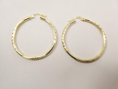 10k Real Solid Yellow Gold Diamond Cut Hoop Earrings