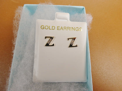 10K Real Solid Yellow Gold Alphabet Initial Push Back Stud Earrings