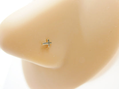 14k Real Solid Yellow Gold High Polish Twist Cross Nose Ring