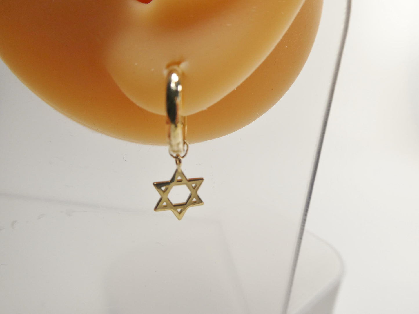 10k real solid gold star David dangle on plain huggie fancy earrings