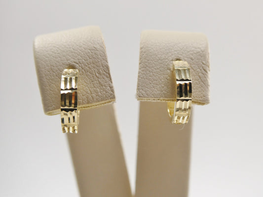 real 10k solid yellow gold diamond cut 10mm hoop huggie earrings