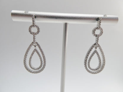 Real 925 Sterling Silver Micro Pave Setting 14k White Gold Color Finish Drop Earrings