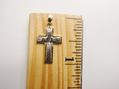14k Real Solid Yellow Gold Two Tone Cross Pendent and Robe Necklace