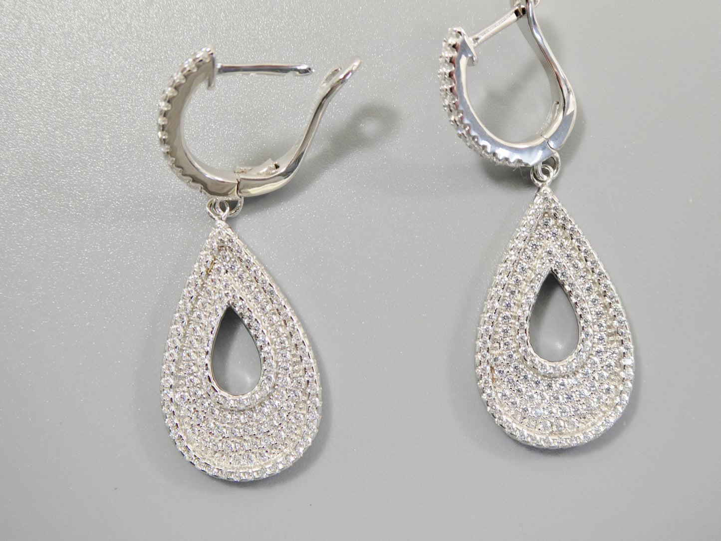 real 925 sterling silver micro pave setting 14k white gold color finish drop earrings
