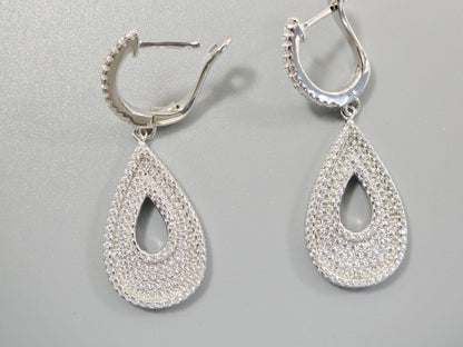 Real 925 Sterling Silver Micro Pave Setting 14k White Gold Color Finish Drop Earrings