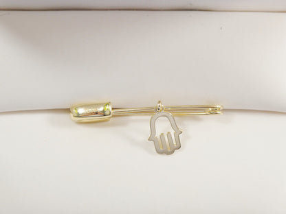 14k Real Solid Yellow Gold New Born Hamsa Pin Brooches