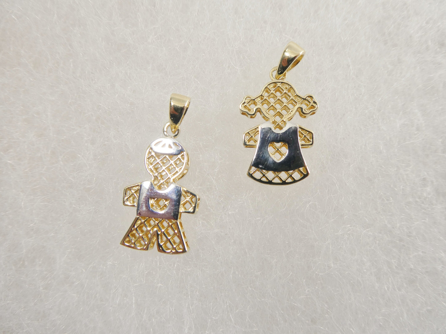 14k real solid yellow gold two tone boy girl charm pendent