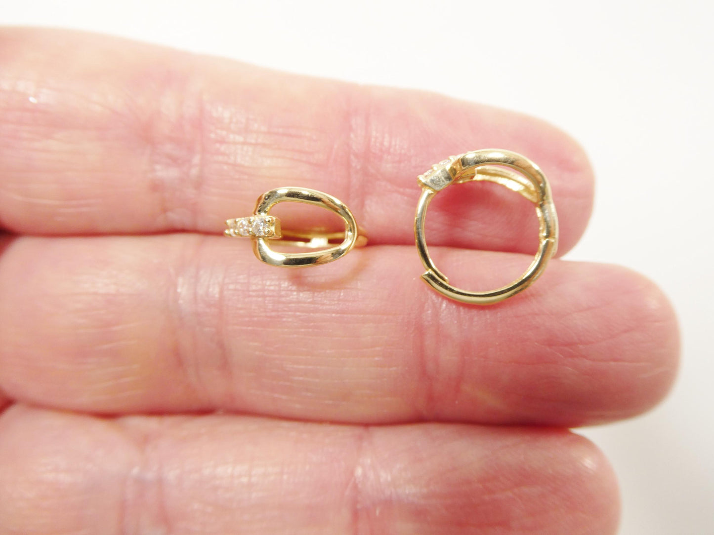 real 10k solid yellow gold buckle hoop huggie earrings