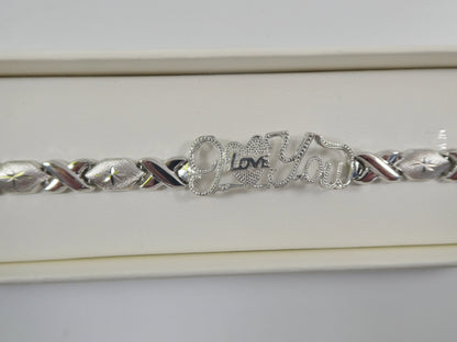 Sterling Silver I Love You XO Bracelet - 14k White Gold Finish