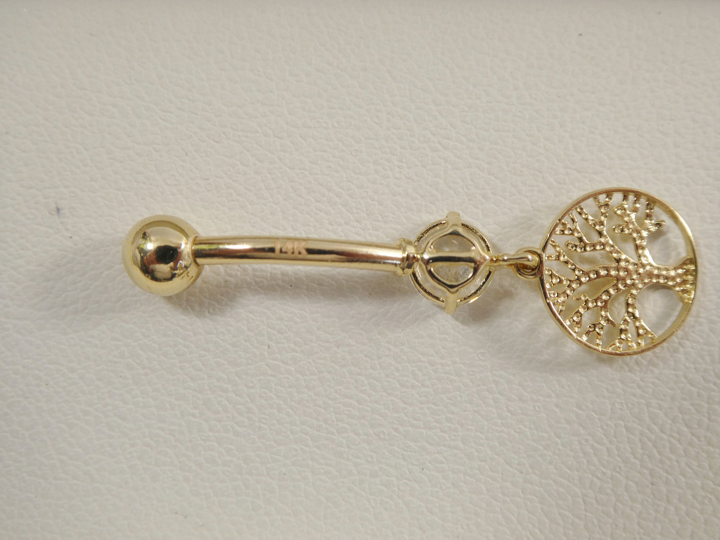 14k real solid yellow gold dangling tree of life belly button ring piercing