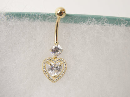 14k Real Solid Yellow Gold Large Heart Drop  Belly Button Ring Piercing