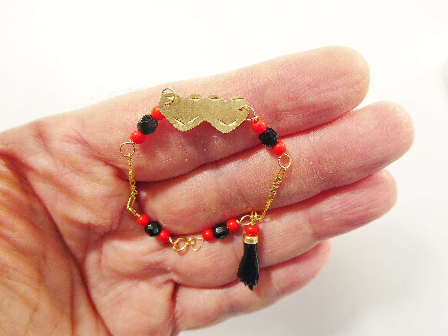 real 10k solid yellow gold 5 inch azabache heart  girl baby bracelet