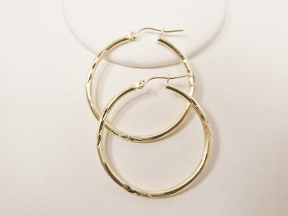 10k Real Solid Yellow Gold Diamond Cut Hoop Earrings