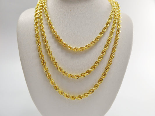 real 925 sterling silver rope chain 14k yellow gold finish