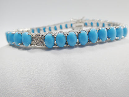7 Inch Real 925 Sterling Silver Turquoise Tennis Bracelet