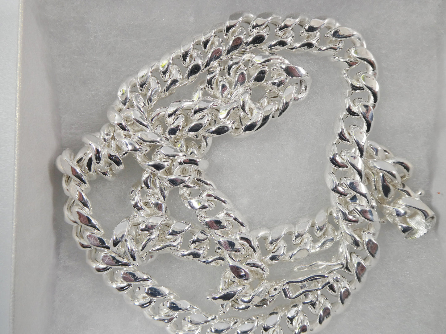 real 9mm 925 sterling silver Miami  SEMI SOLID link chain box lock clasp