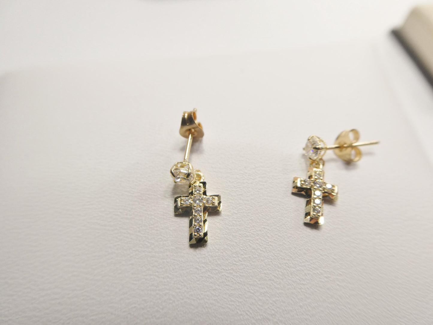 real 10k solid yellow gold cross dropping push post earrings