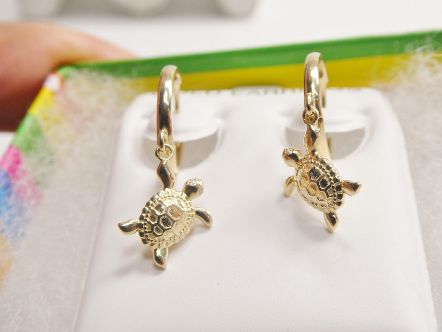 real 10k solid yellow gold turtle drop huggie earrings