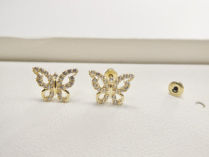 Real 10k Solid Yellow Gold Butterfly Screw Back Post Earrings
