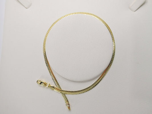 Real 925 sterling silver puff herringbone 10 inch anklet 14k yellow gold finish