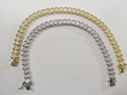 Real 925 Sterling Silver Full Stone Baguette Bracelet