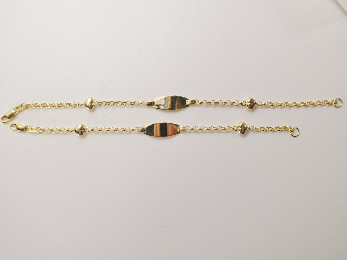 real 10k solid yellow gold 5.5/ 6.5 inch children/women double heart id bracelet