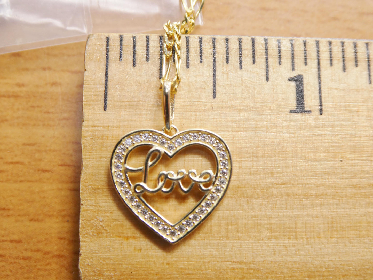 10k real solid yellow gold 18 inch solid figaro chain and love heart pendent