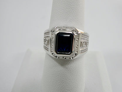 Real Solid 925 Sterling Silver Men Blue Stone Ring Rhodium Plating Finish