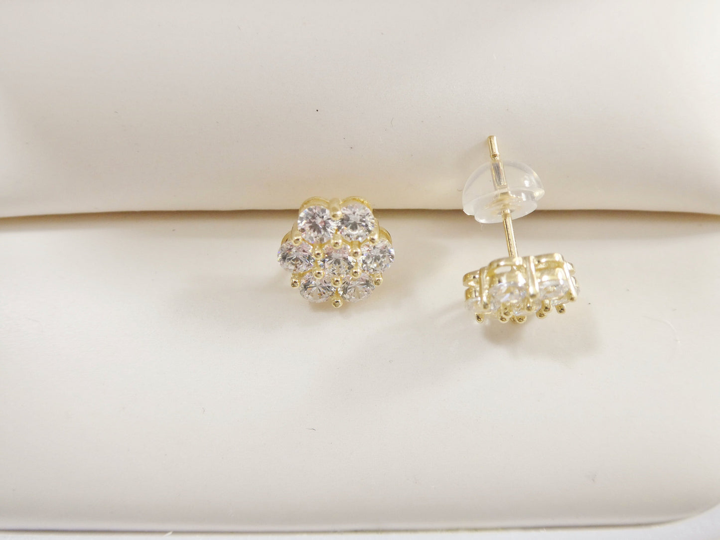 real 10k solid yellow gold 7mm flower push post stud earrings